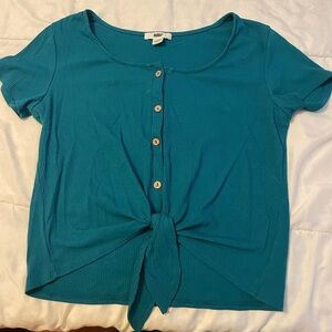 AMP Teal Button-Down Tie Shirt